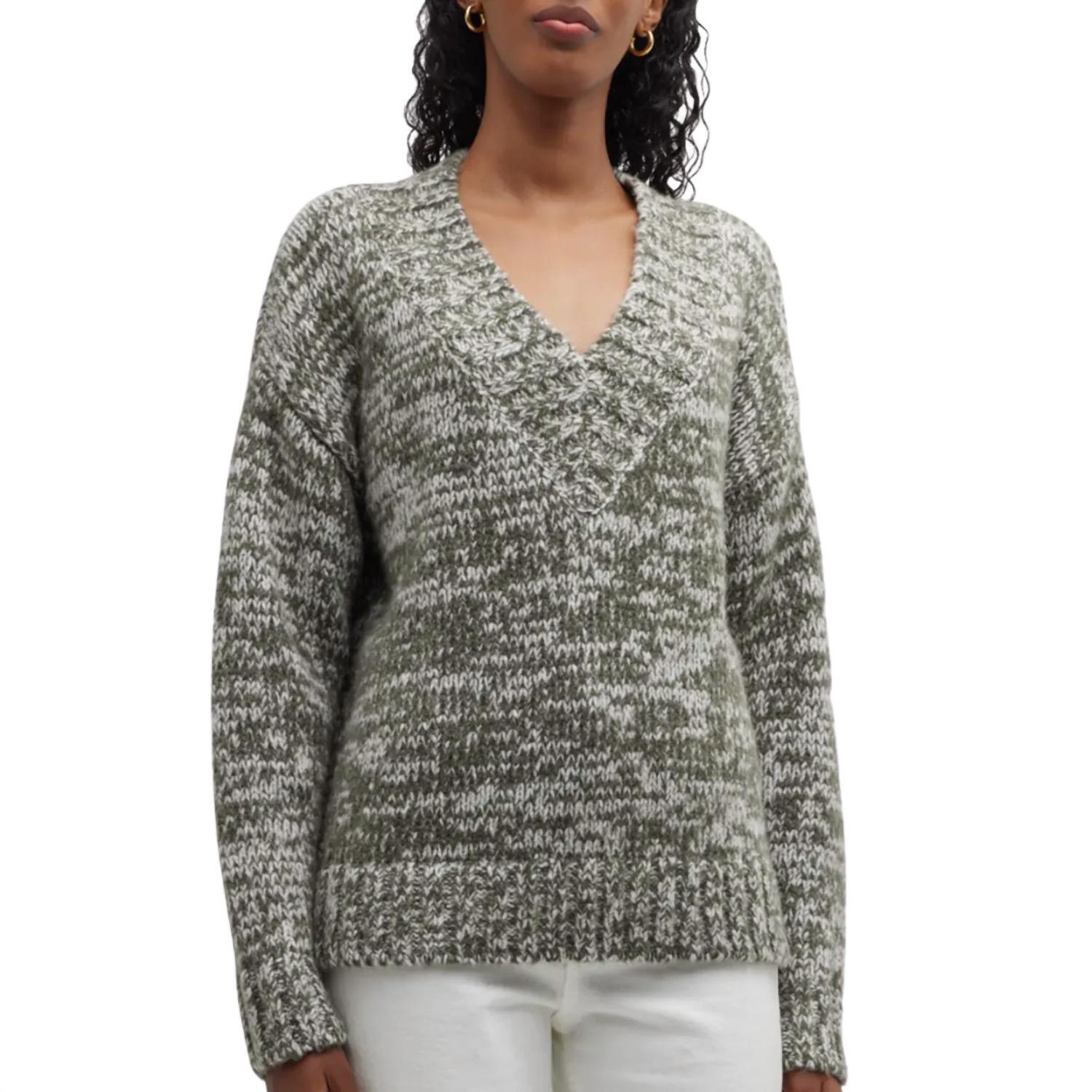 New Naadam Marled Lofty Oversized V Neck Sweater In Moss Green